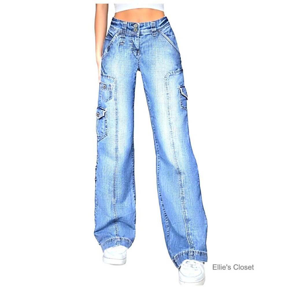 Machine Wash Cargo Pants Straight Leg Baggy Jeans with Pockets